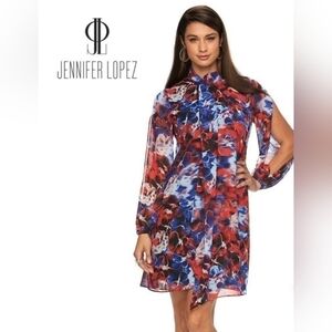 Jennifer Lopez Urban Allure Floral Tie Neck Chiffon Dress